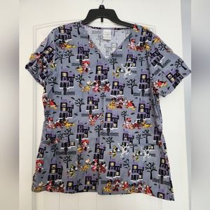 Women's Mickey Minnie Mouse & Friends V-Neck Scrub Top‎ Size Large